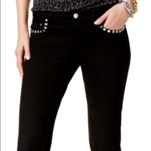 Michael Kors Skinny Petite Fit Black Pants With Silver Tone Studs
